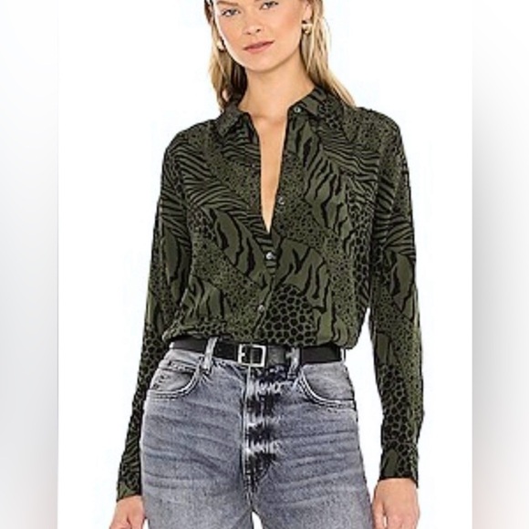 Rails Silk Kate Olive Mixed Animal Stripe Shirt. Zebra Giraffe Tiger Cheetah XS - Picture 12 of 12